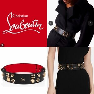 New💕 W Carasky Belt Christian Louboutin Black Belt with Gold Studs